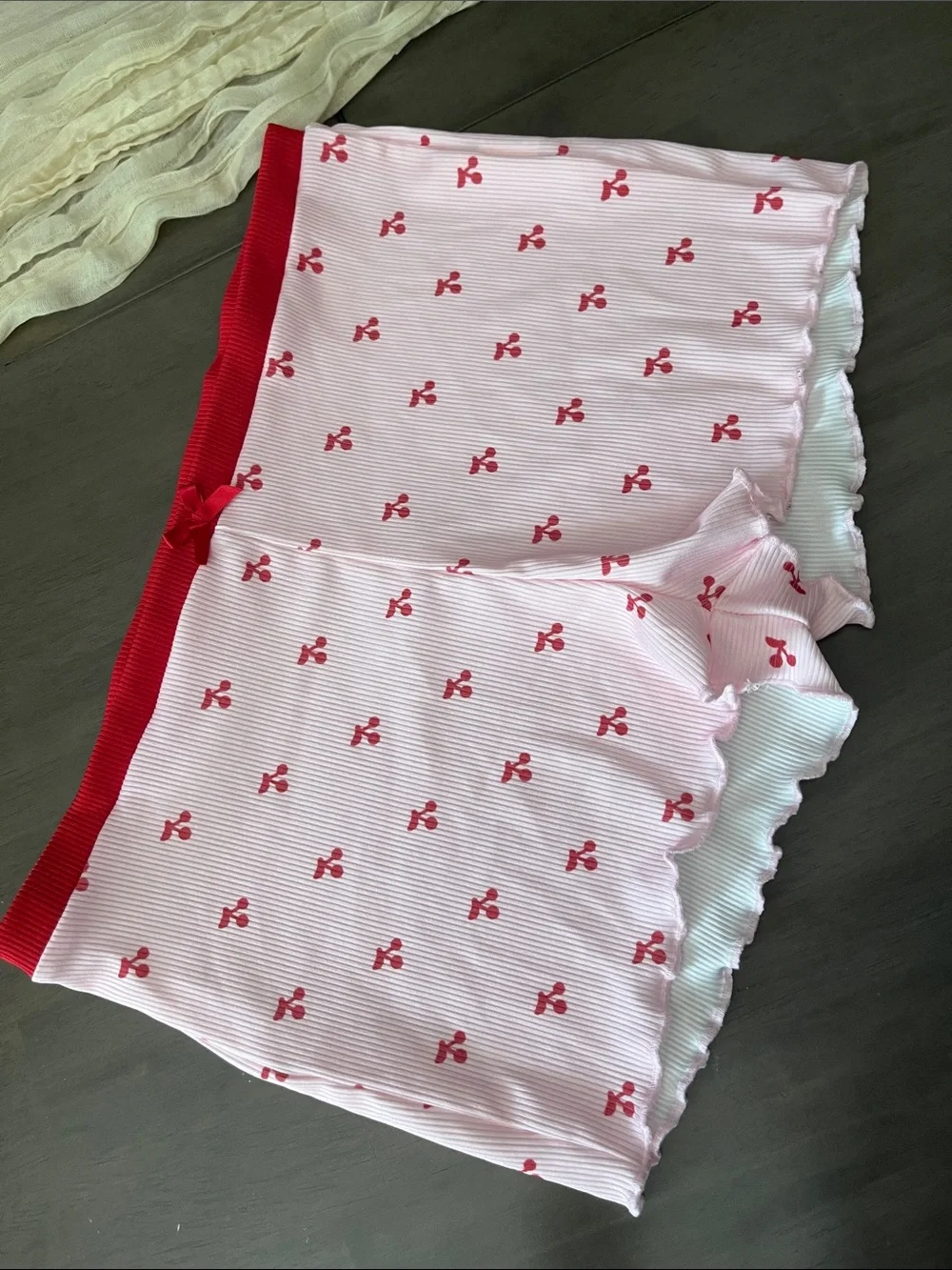 Pink Ribbed Shorts with Red Cherry Print NEVER WORN